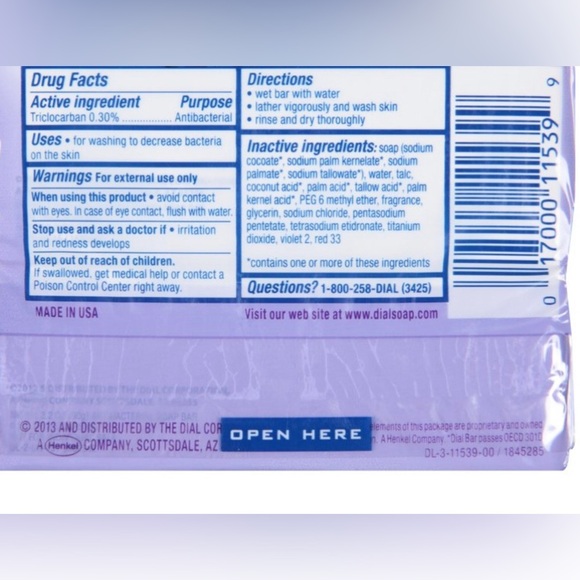 2 Bars DIAL Lavender & Twilight Jasmine  Antibacterial Deodorant Soap 3.2oz Each - Picture 4 of 6